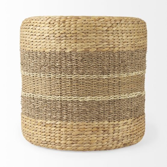 Maya 17.7L x 17.7W x 17.7H Light Brown W/Medium Brown Stripes Seagrass Round Pouf - Image 2