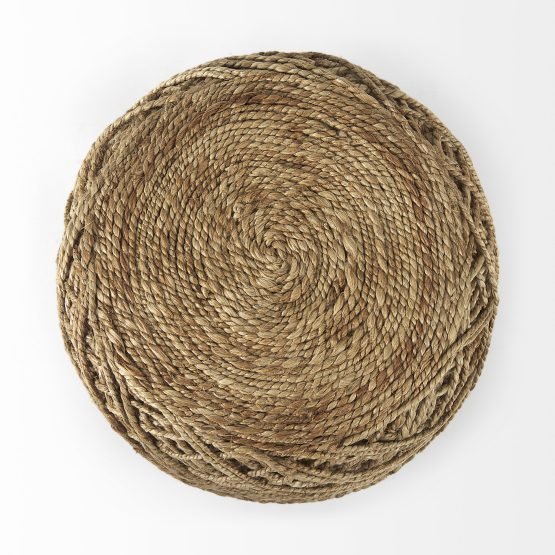 Allium Brown Handwoven Wool Cylindrical Pouf - Image 3