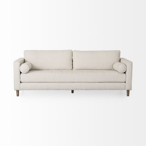 Loretta 88.0L x 36.2W x 33.9H Cream Fabric Three Seater Sofa with Two Bolster Cushions - Image 2