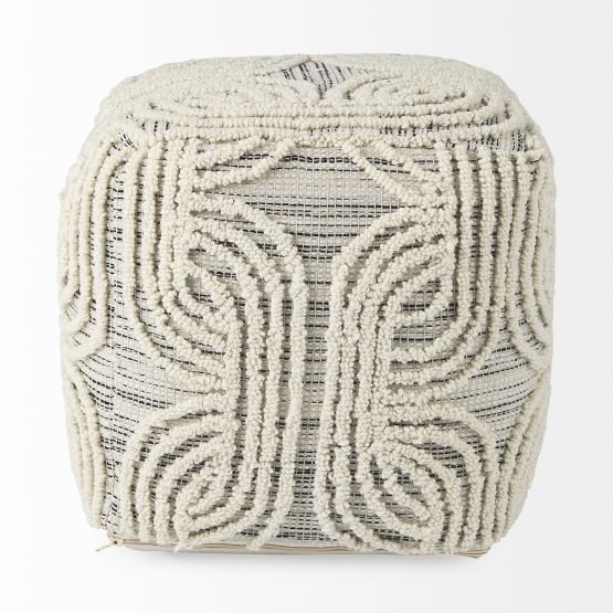 Amaya 16.0L x 16.0W x 16.0H Cream/Black/Gray Wool and Cotton Pouf - Image 2