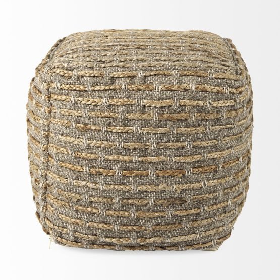 Binita  16.0L x 16.0W x 16.0H  Gray/Brown Hemp Wool and Cotton Pouf - Image 2