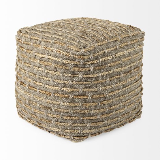Binita  16.0L x 16.0W x 16.0H  Gray/Brown Hemp Wool and Cotton Pouf - Image 3