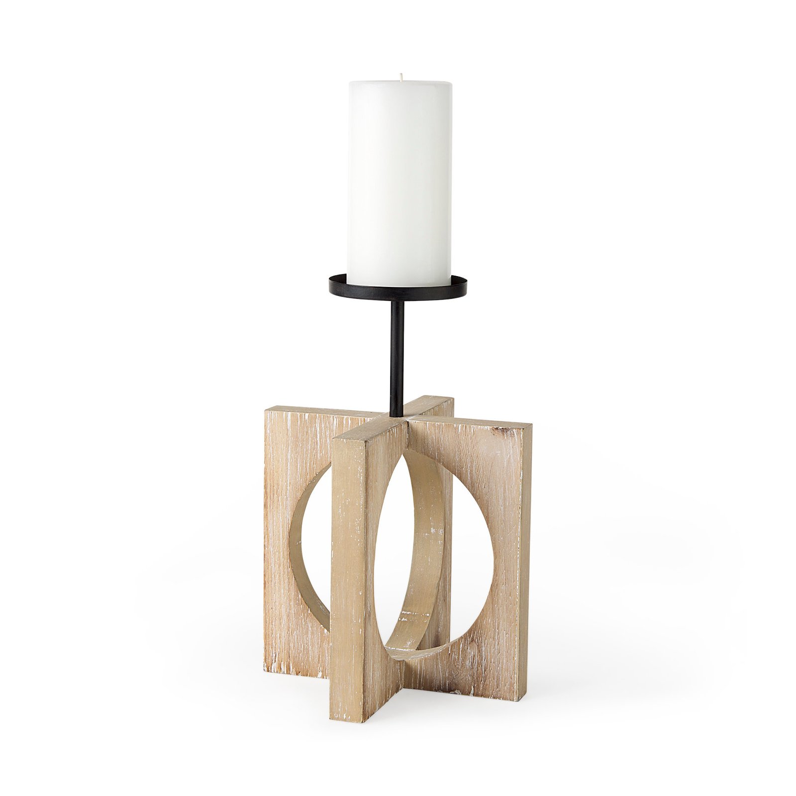 Cambie 7.9L x 7.9W x 11.8H Light Brown Wood W/Black Metal Large Candle Holder