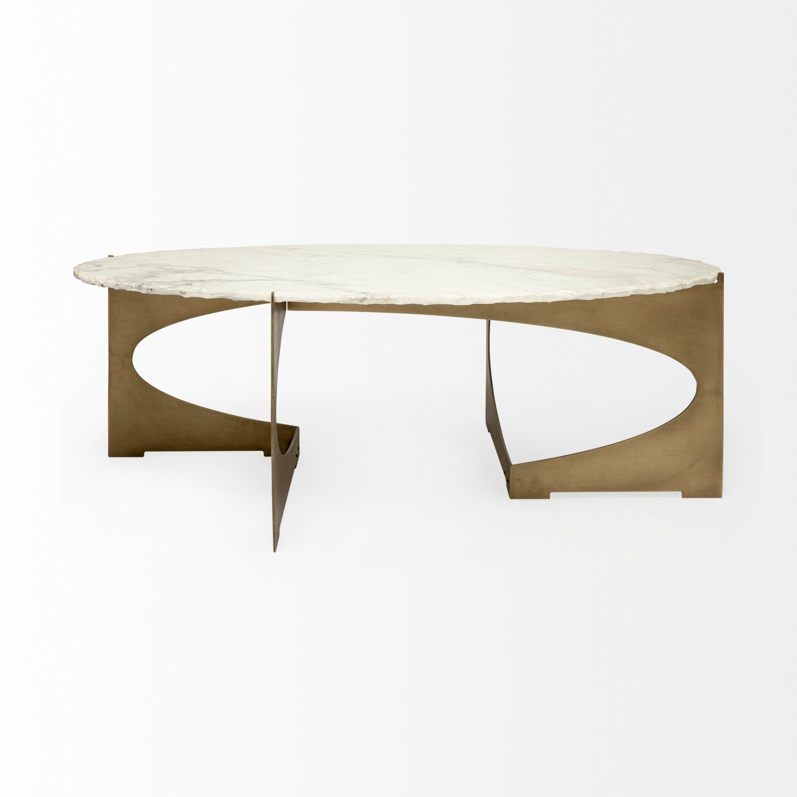 Reinhold 48x30 Oval Marble Top Gold Metal Base Coffee Table - Image 5