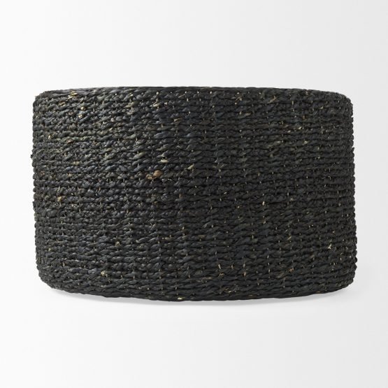 Dina 75L x 75W x 45H Black Cornhusk and Water Hyacinth Round Coffee Table Pouf - Image 2