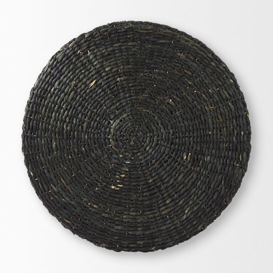 Dina 75L x 75W x 45H Black Cornhusk and Water Hyacinth Round Coffee Table Pouf - Image 3