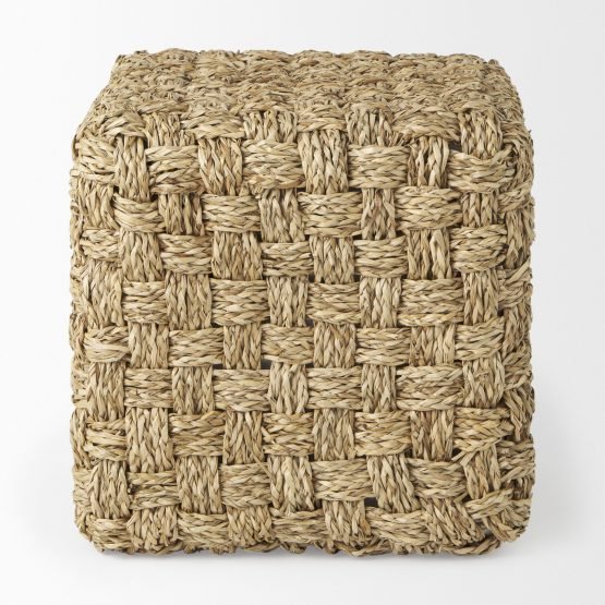 Adele  17.7L x 17.7W x 17.7H Medium Brown Seagrass Woven Square Pouf - Image 2