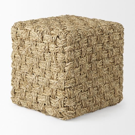 Adele  17.7L x 17.7W x 17.7H Medium Brown Seagrass Woven Square Pouf - Image 3