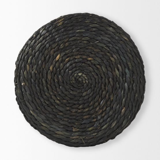 Dina 17.7L x 17.7W x 17.7H Black Cornhusk and Water Hyacinth Round Pouf - Image 3