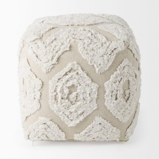 Ekanta 16.0L x 16.0W x 16.0H  Cream/Beige Patterned Cotton Pouf - Image 2