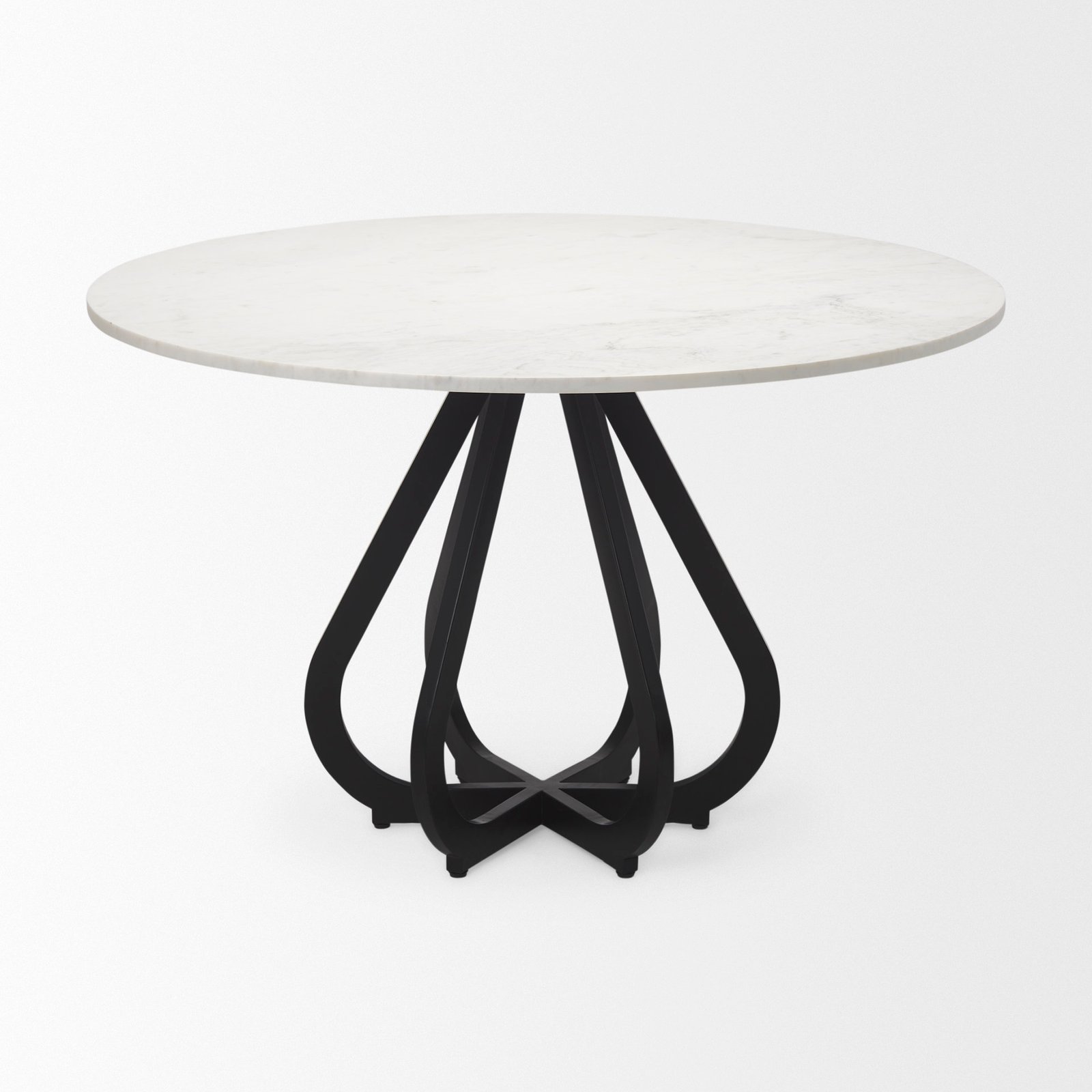 Laurent 48" Round White Marble Top Black Base Dining Table - Image 2