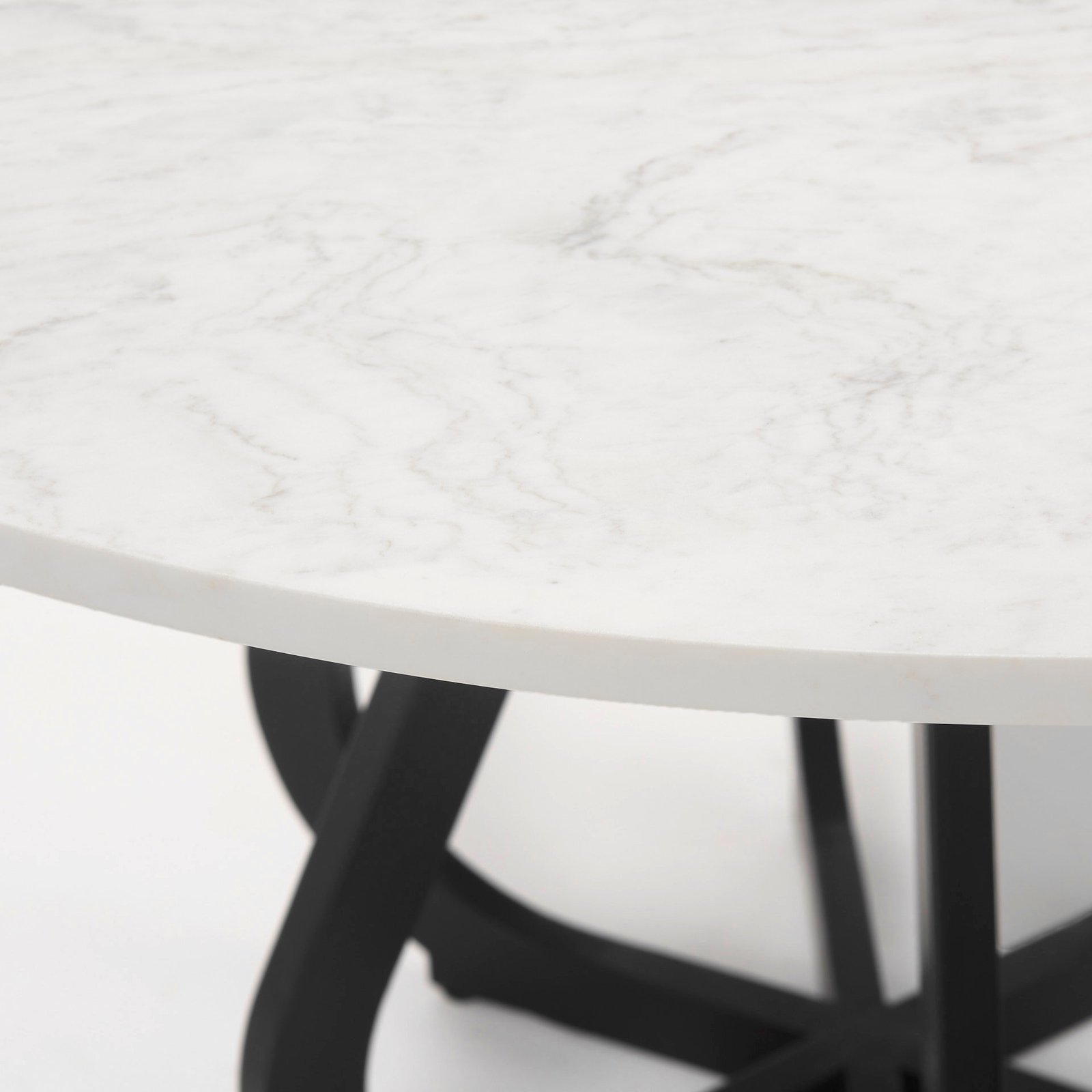 Laurent 48" Round White Marble Top Black Base Dining Table - Image 5