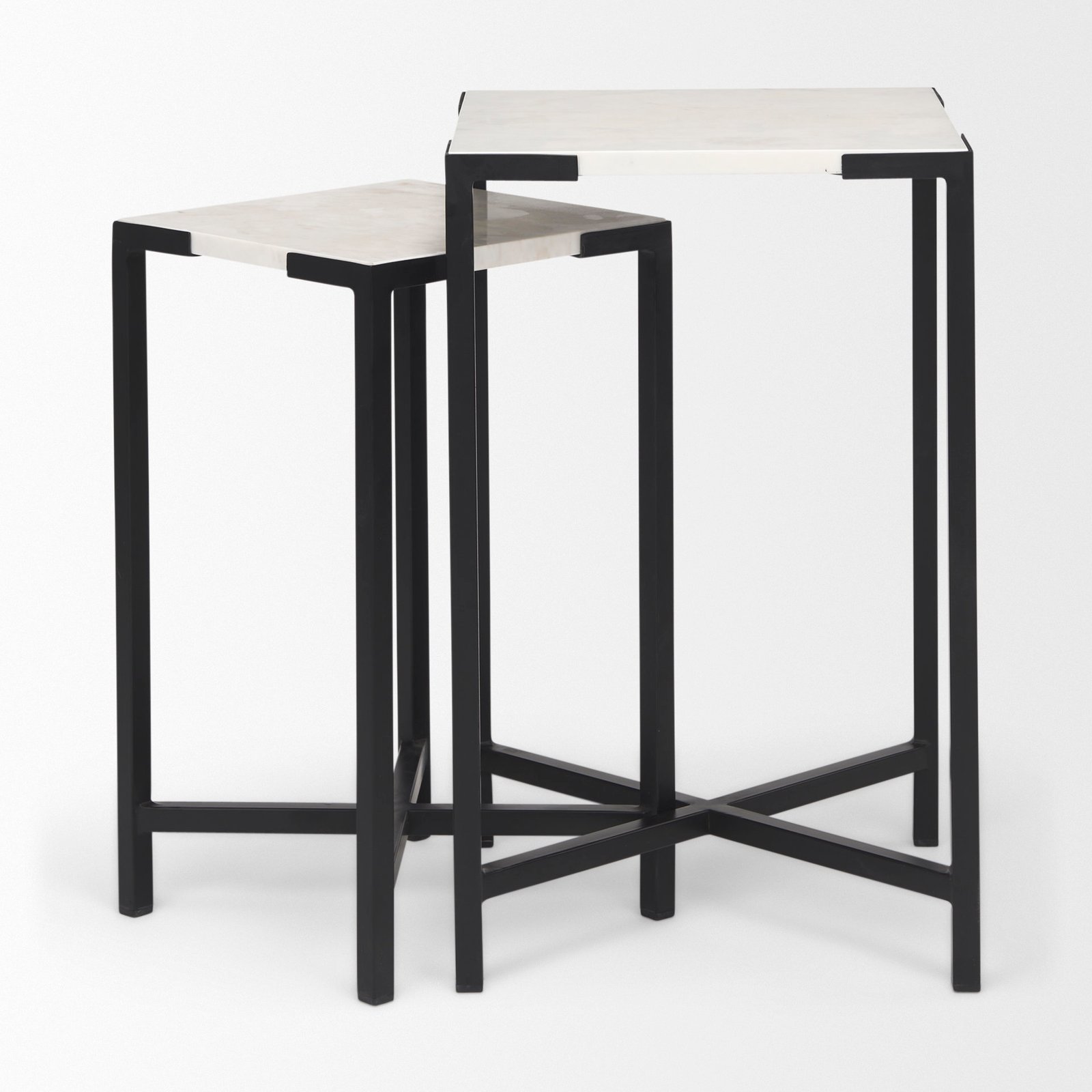 Lucas III (Set of 2) 15L x 15W; 12L x 12W White Marble W/Black Iron Frame Accent Tables - Image 5