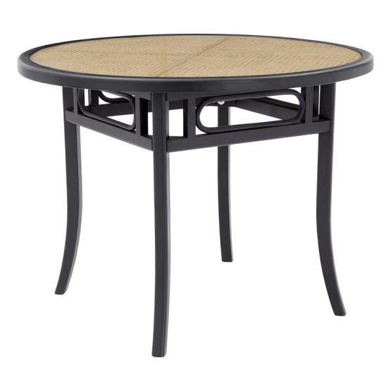 Adna 40" Round Table in Black with Clear Tempered Glass Top over Cane in Natural - Image 2