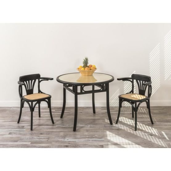 Adna 40" Round Table in Black with Clear Tempered Glass Top over Cane in Natural - Image 5