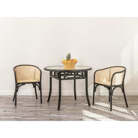 Adna 40" Round Table in Black with Clear Tempered Glass Top over Cane in Natural - Image 6