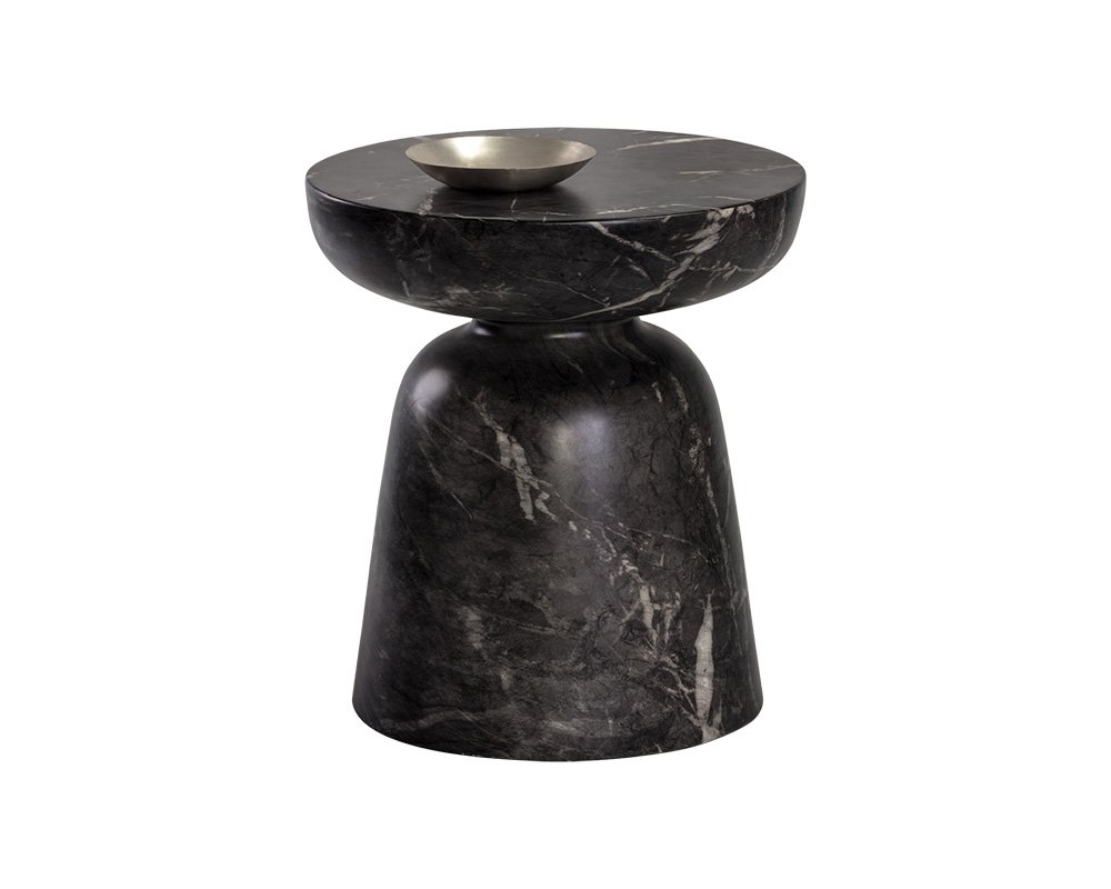 Lucida End Table - Marble Look Black Marble