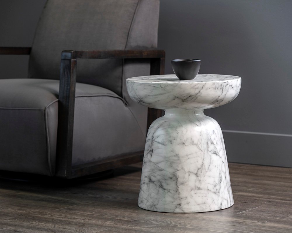 Lucida End Table - Marble Look White Marble Look - Image 4