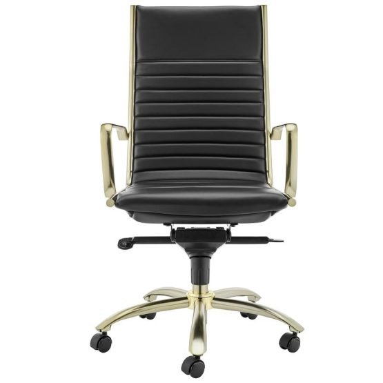 Dirk High Back Office Chair in Black with Matte Brushed Gold Base