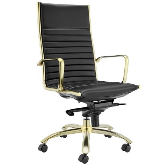 Dirk High Back Office Chair in Black with Matte Brushed Gold Base - Image 2