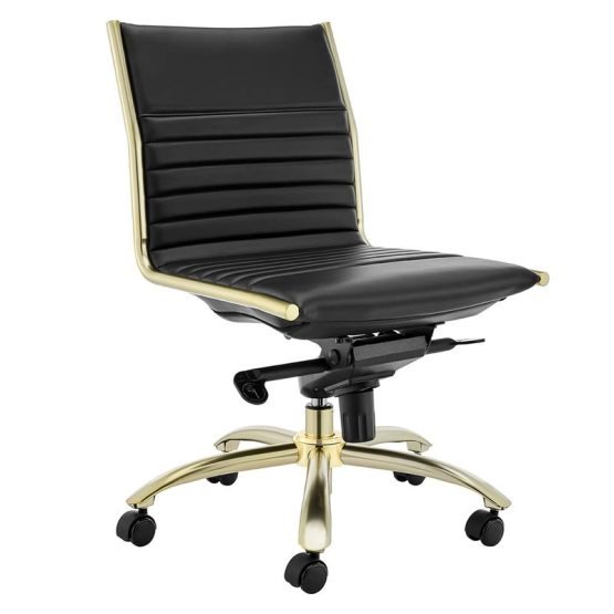 Dirk Low Back Office Chair w/o Armrests in Black with Matte Brushed Gold Base - Image 2