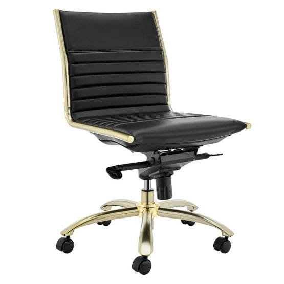 Dirk Low Back Office Chair w/o Armrests in Black with Matte Brushed Gold Base - Image 3