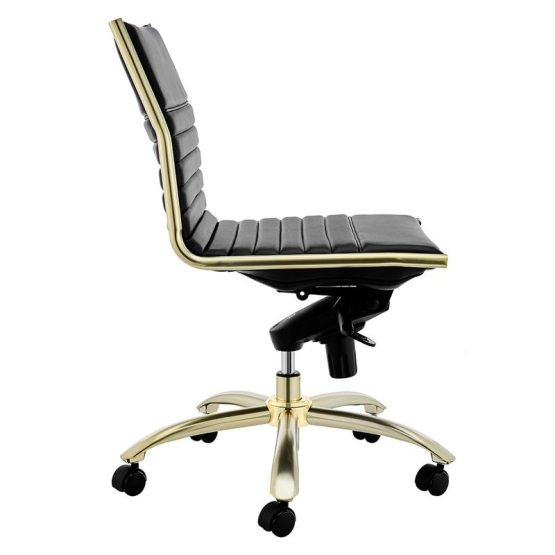 Dirk Low Back Office Chair w/o Armrests in Black with Matte Brushed Gold Base - Image 4