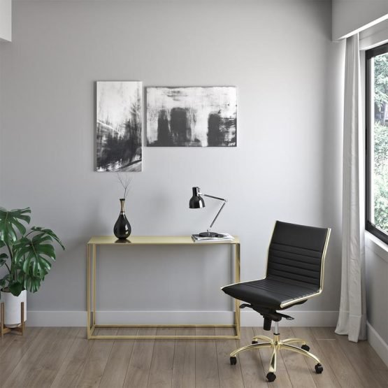Dirk Low Back Office Chair w/o Armrests in Black with Matte Brushed Gold Base - Image 7