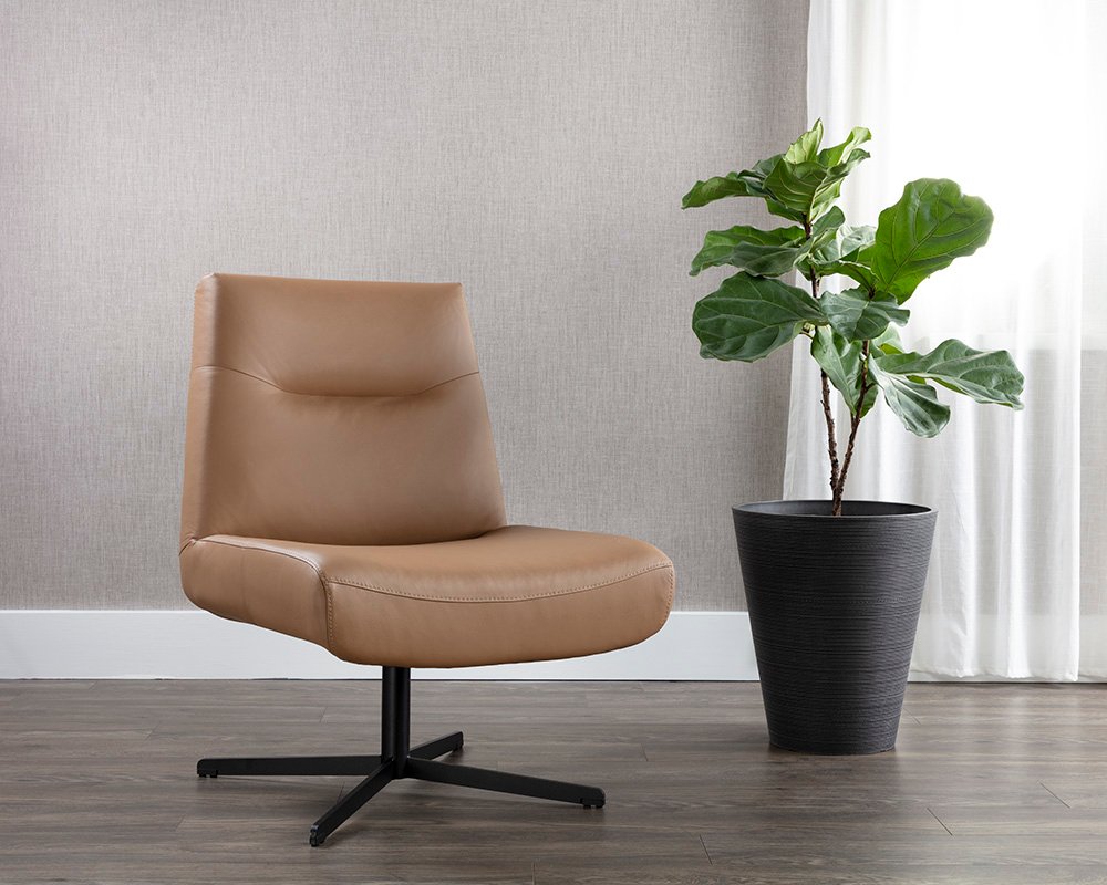 Karson Swivel Lounge Chair - Linea Wood Leather - Image 3