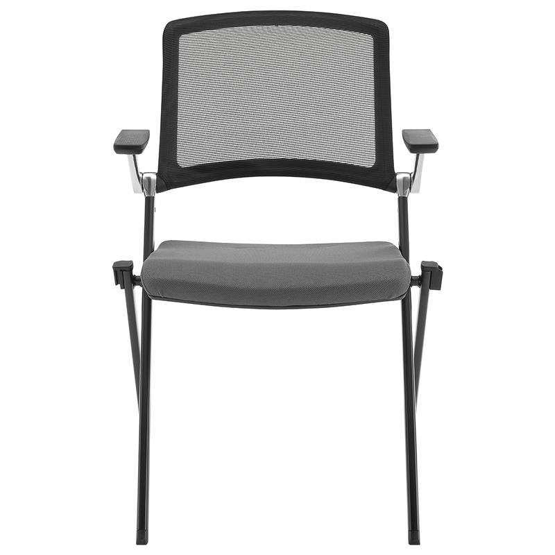 Hilma Stacking Visitor Chair in Gray Seat Fabric and Mesh Back with Matte Black Frame