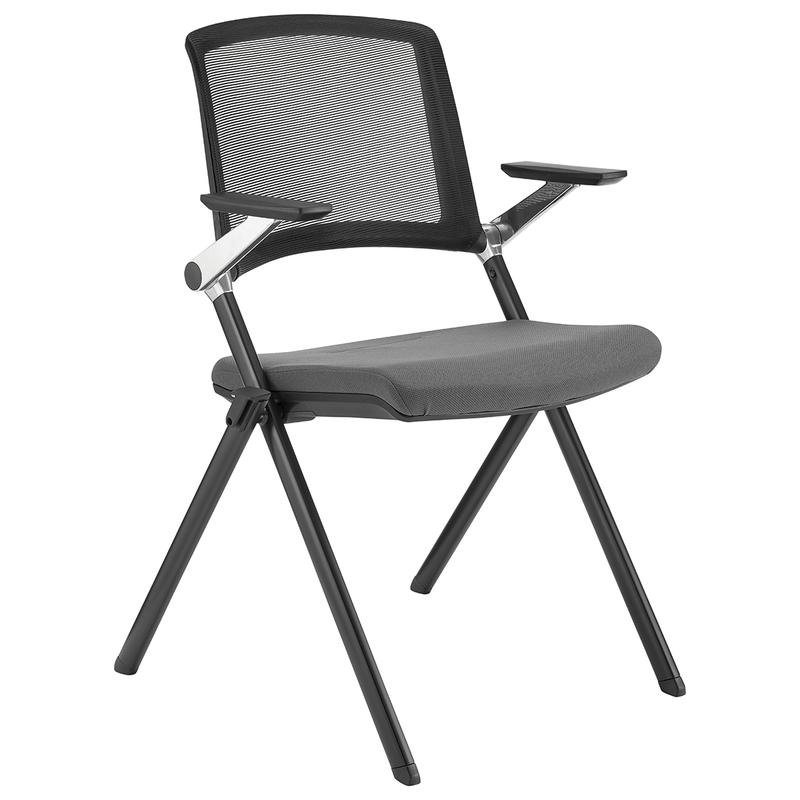 Hilma Stacking Visitor Chair in Gray Seat Fabric and Mesh Back with Matte Black Frame - Image 2
