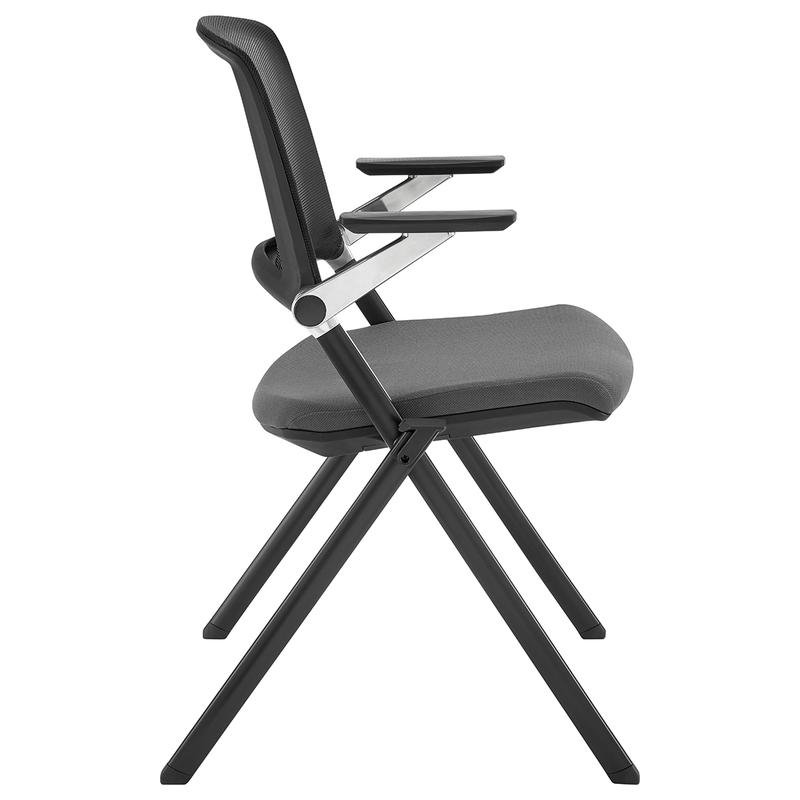 Hilma Stacking Visitor Chair in Gray Seat Fabric and Mesh Back with Matte Black Frame - Image 3