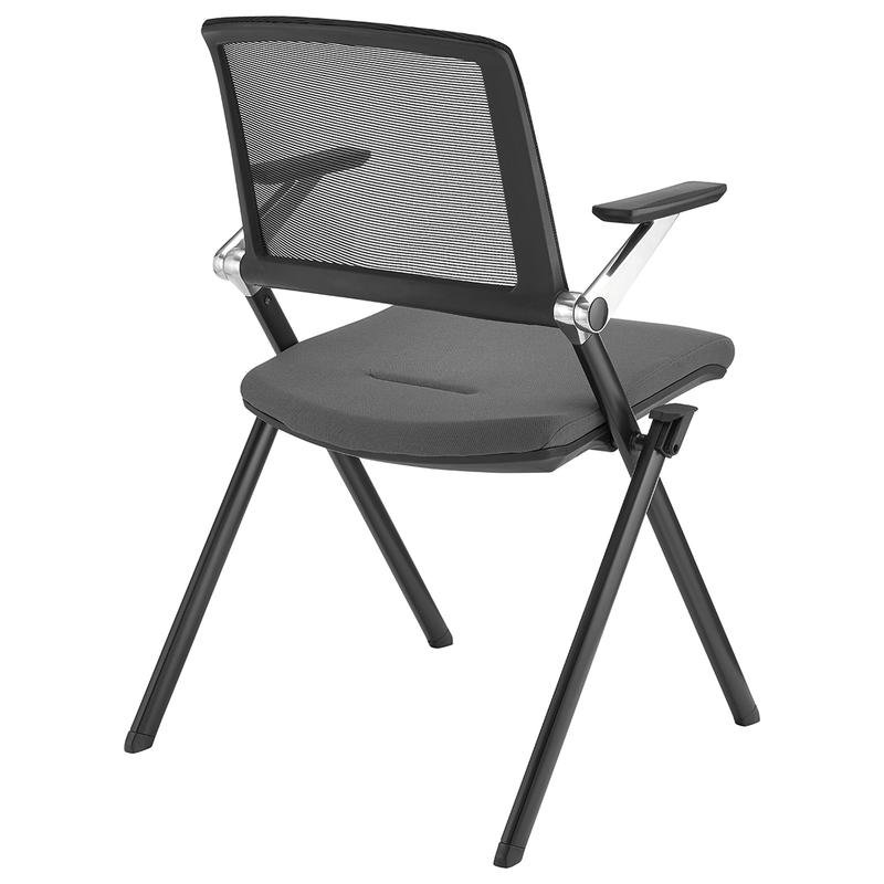 Hilma Stacking Visitor Chair in Gray Seat Fabric and Mesh Back with Matte Black Frame - Image 4
