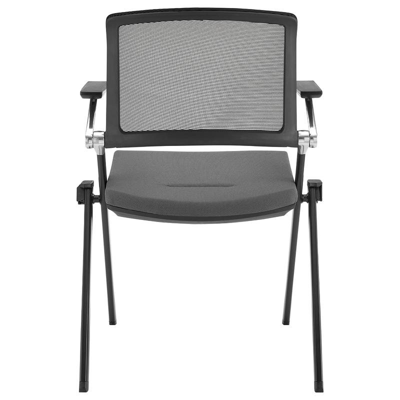 Hilma Stacking Visitor Chair in Gray Seat Fabric and Mesh Back with Matte Black Frame - Image 5