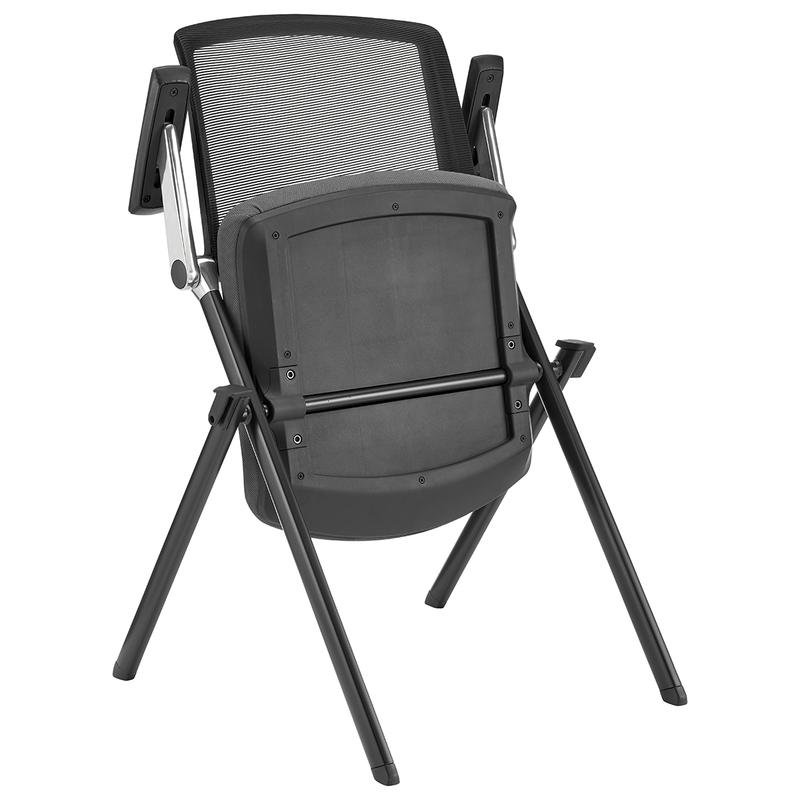 Hilma Stacking Visitor Chair in Gray Seat Fabric and Mesh Back with Matte Black Frame - Image 6
