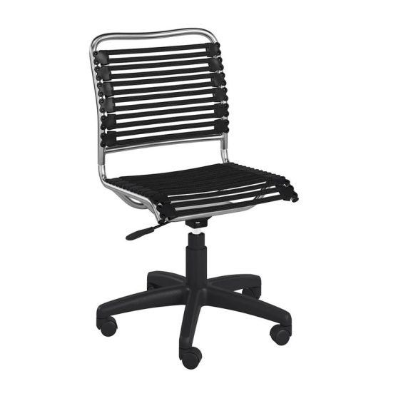 Allison Bungie Flat Low Back Office Chair in Black with Aluminum Frame Finish and Black Base - Image 2