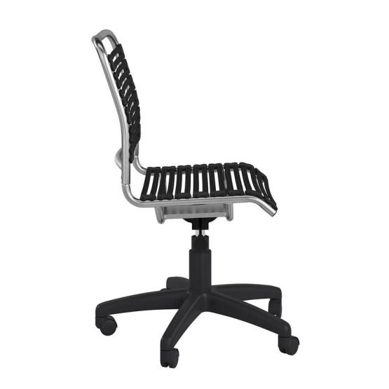 Allison Bungie Flat Low Back Office Chair in Black with Aluminum Frame Finish and Black Base - Image 3