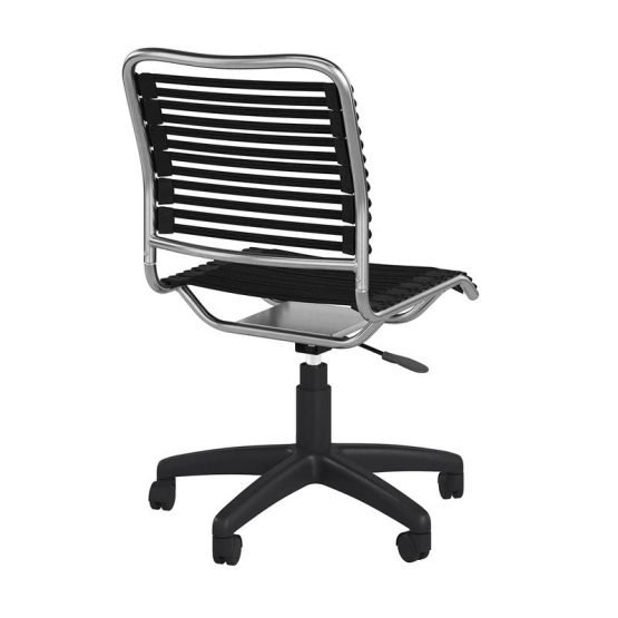 Allison Bungie Flat Low Back Office Chair in Black with Aluminum Frame Finish and Black Base - Image 4