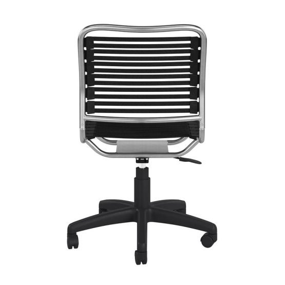 Allison Bungie Flat Low Back Office Chair in Black with Aluminum Frame Finish and Black Base - Image 5