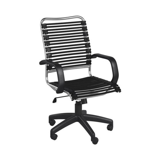 Allison Bungie Flat High Back Office Chair in Black with Aluminum Frame and Black Base - Image 2