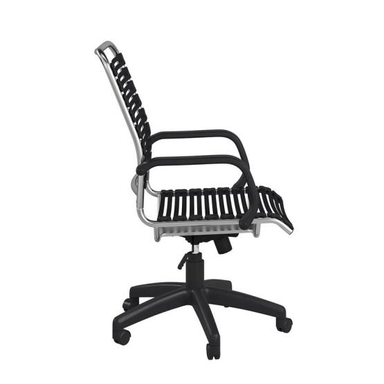 Allison Bungie Flat High Back Office Chair in Black with Aluminum Frame and Black Base - Image 3