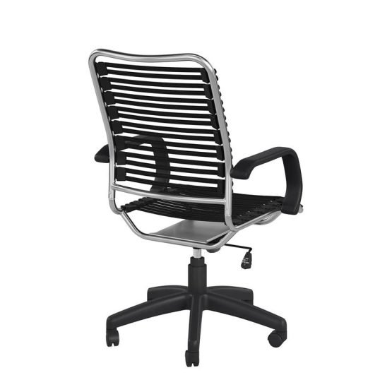 Allison Bungie Flat High Back Office Chair in Black with Aluminum Frame and Black Base - Image 4