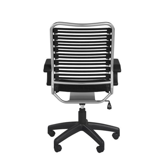 Allison Bungie Flat High Back Office Chair in Black with Aluminum Frame and Black Base - Image 5