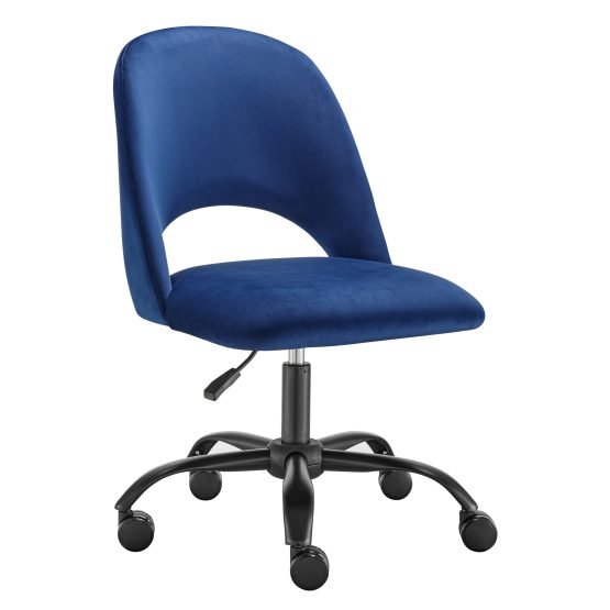 Alby Office Chair in Blue Velvet with Black Base - Image 2