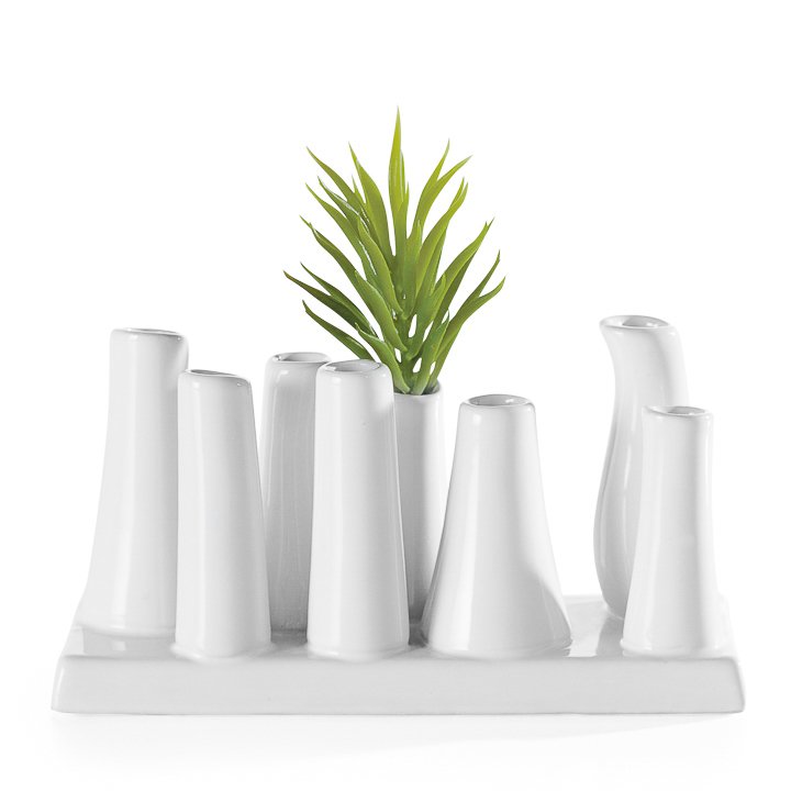 Eva Rectangle White Ceramic 8 Tube Multi Bud Vase