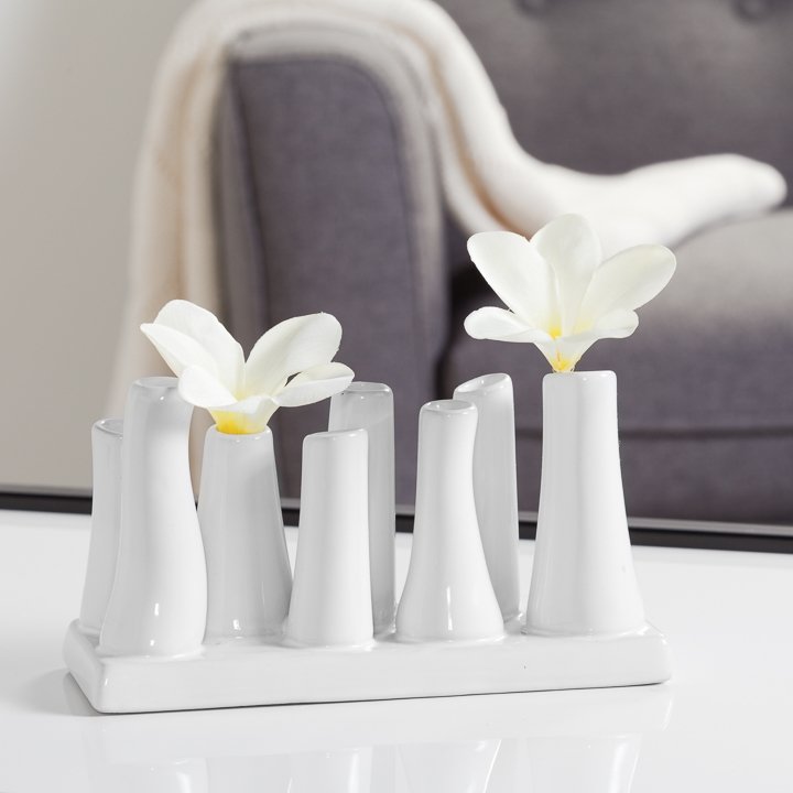 Eva Rectangle White Ceramic 8 Tube Multi Bud Vase - Image 2