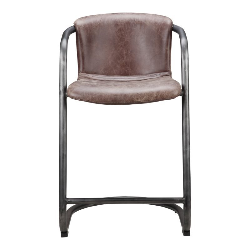 FREEMAN COUNTER STOOL GRAZED LEATHER - SET OF TWO BROWN