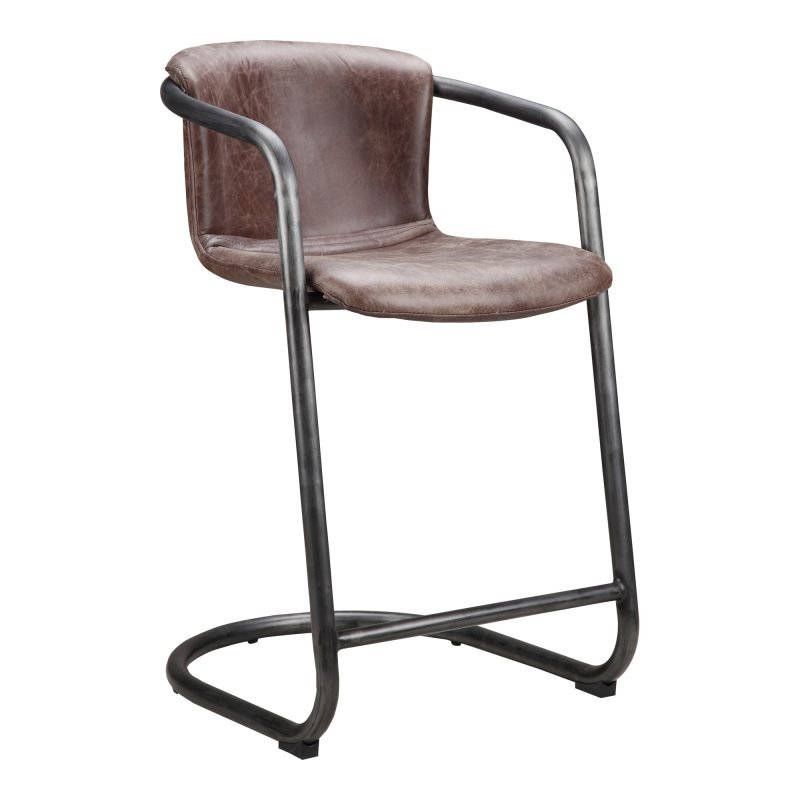 FREEMAN COUNTER STOOL GRAZED LEATHER - SET OF TWO BROWN - Image 2