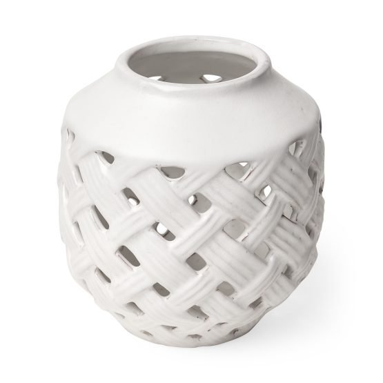 Forillon I Short White Glazed Lattice Pattern Vase