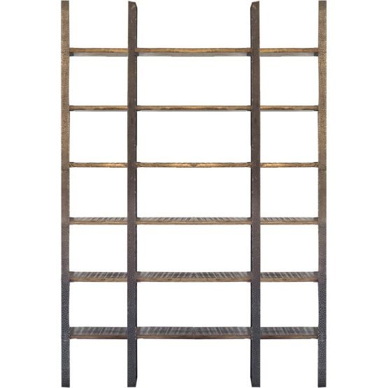Taunton I 80L x  10.5W x 90H Brown Wood and Black Iron Six Shelving Unit